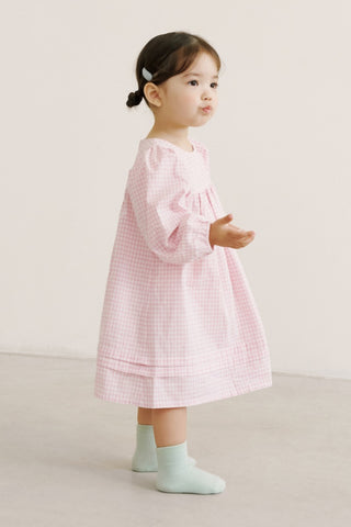 [26SS] チェック柄 長袖ワンピース