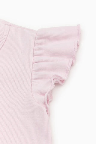 [26SS] モダール リブラッフル フリル半袖Ｔシャツ